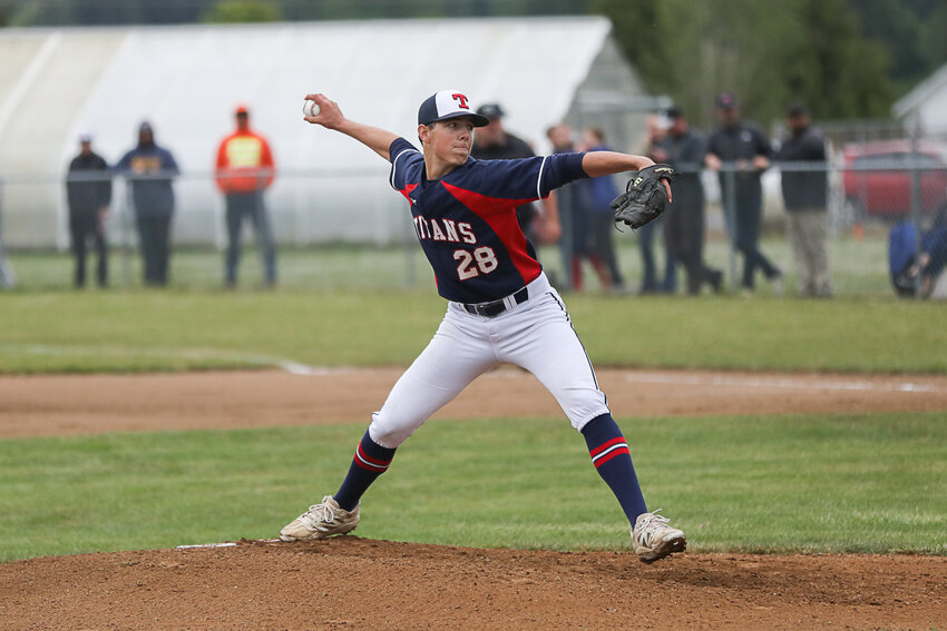 PWV's Liam Smaciarz throws a pitch during PWV's loss to Napavine in a 2B District 4 Consolation Semifinal in Adna on May 16.