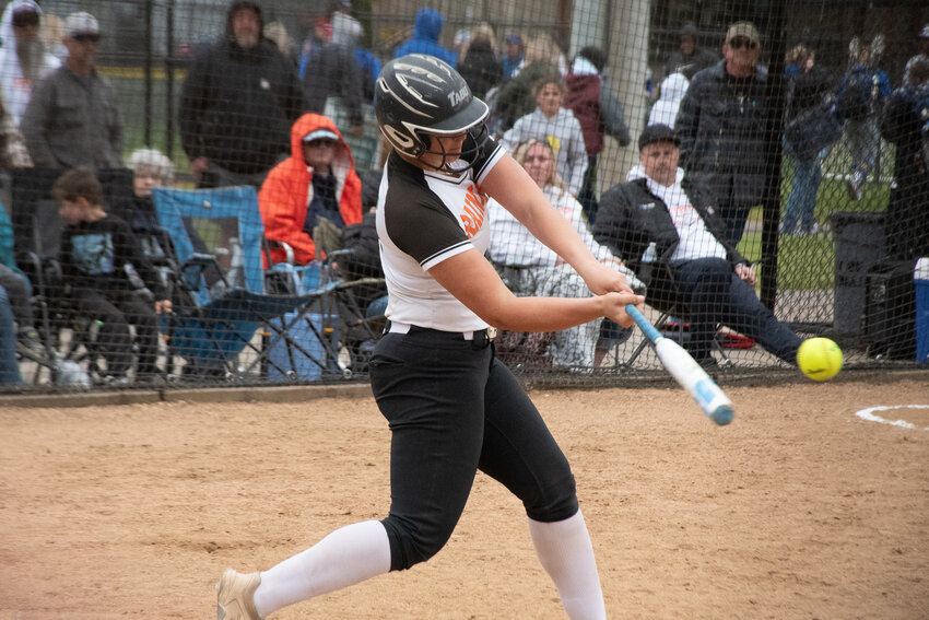 Gracie Lantz celebrates her winning out against Forks at Fort Borst Park on Wednesday, May 14.