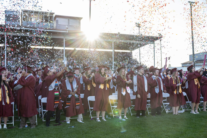 W.F. West class of 2025 walk to their seats during the commencement ceremony at W.F. West High School on Saturday, June 7.