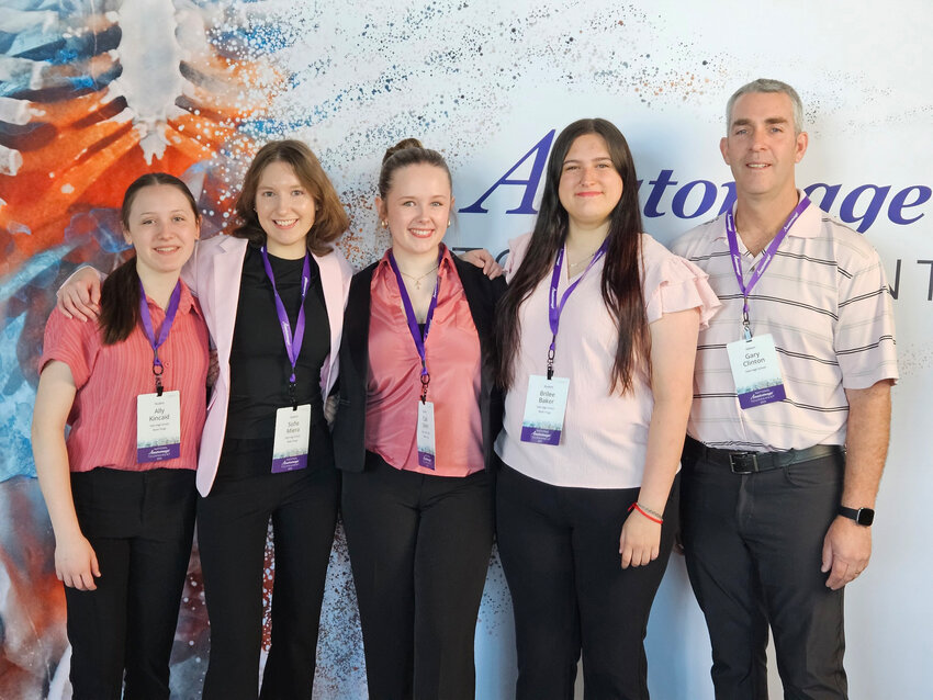 Yelm High School anatomage members pose for a photo in Las Vegas during The National Anatomage Tournament 2025.