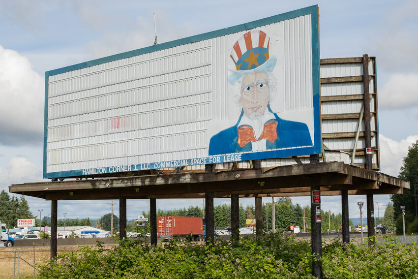 With the messages now removed by its new owners &mdash; the Confederated Tribes of the Chehalis Reservation &mdash; the contentious Uncle Sam billboard on Exit 72 on Interstate 5 is now bare as seen on Thursday, June 19.