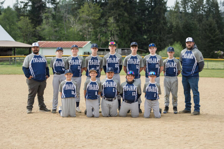 The Pe Ell Youth Baseball Team One (Major 60s) finished its season undefeated. From left to right, starting in the back row is Coach Char, Jase, Brettley, Micah, Ryatt, Elijah, Chase, Jaxson, and Coach Andrew. In the front row is Mason, Easton, Greyson, Mason, and Jasper.