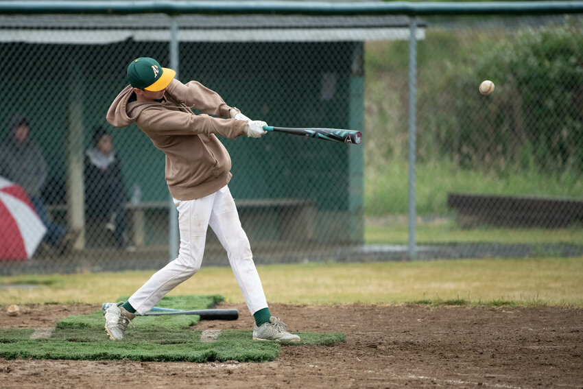 Hayden Collins hits a line drive during the Twin Cities Babe Ruth Home Run Derby at Stan Hedwall Park on June 21.