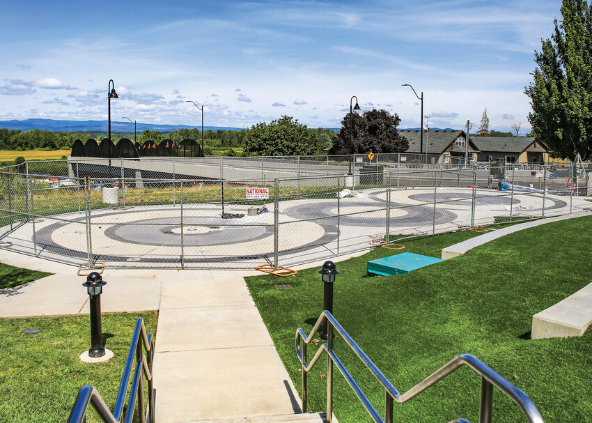 The Ridgefield Overlook Park Splash Pad sits inoperable with a fence surrounding it on Thursday, June 19, as more work is needed for it to be utilized by July 25 without a complete overhaul of the site.
