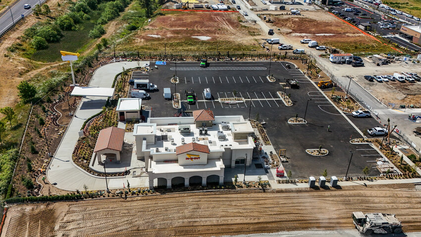 Parking lot striping, signage and landscaping hints at near completion on Thursday, June 19, for Washington&rsquo;s first In-N-Out Burger location in Ridgefield.