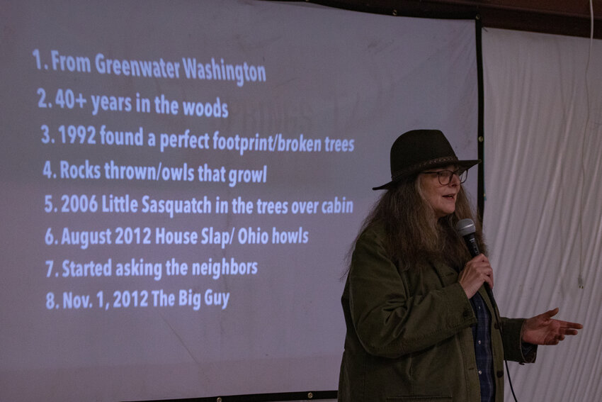 Sasquatch researcher Barb Shupe shares how she became interested in studying the cryptid during the Legends of the Mountains Townhall in Packwood on Saturday, June 21.