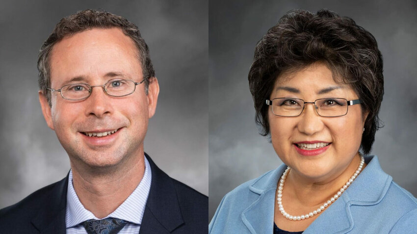 State Sen. Jesse Salomon (left) faces a challenge in the 2026 election from his district-mate and fellow Democrat, State Rep. Cindy Ryu (right). Both lawmakers represent the 32nd Legislative District, which covers part of Seattle and surrounding areas. (Photos courtesy of Washington State Legislature)