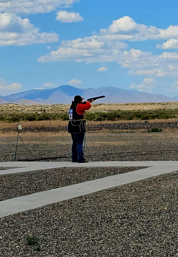 Leslie Gonia competes in trap shooting at the Silver State International Rodeo in Winnemucca, Nevada, on July 1. Gonia shot 82 out of 100 targets during the event, including a perfect 25 out of 25 round, to finish 13th.