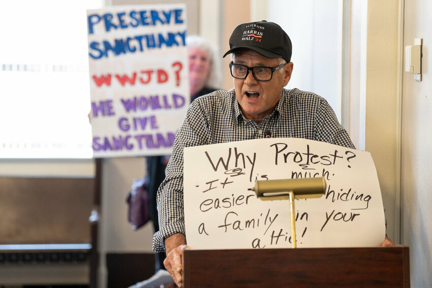 Richard Brisco of Morton speaks during the public comment portion of the Tuesday, June 10, Lewis County commissioners meeting at the Lewis County Courthouse in Chehalis.