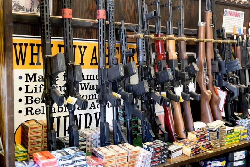 Guns for sale at Caso’s Gun-A-Rama in Jersey City, New Jersey, which has been open since 1967. (Photo by Aristide Economopoulos/New Jersey Monitor)