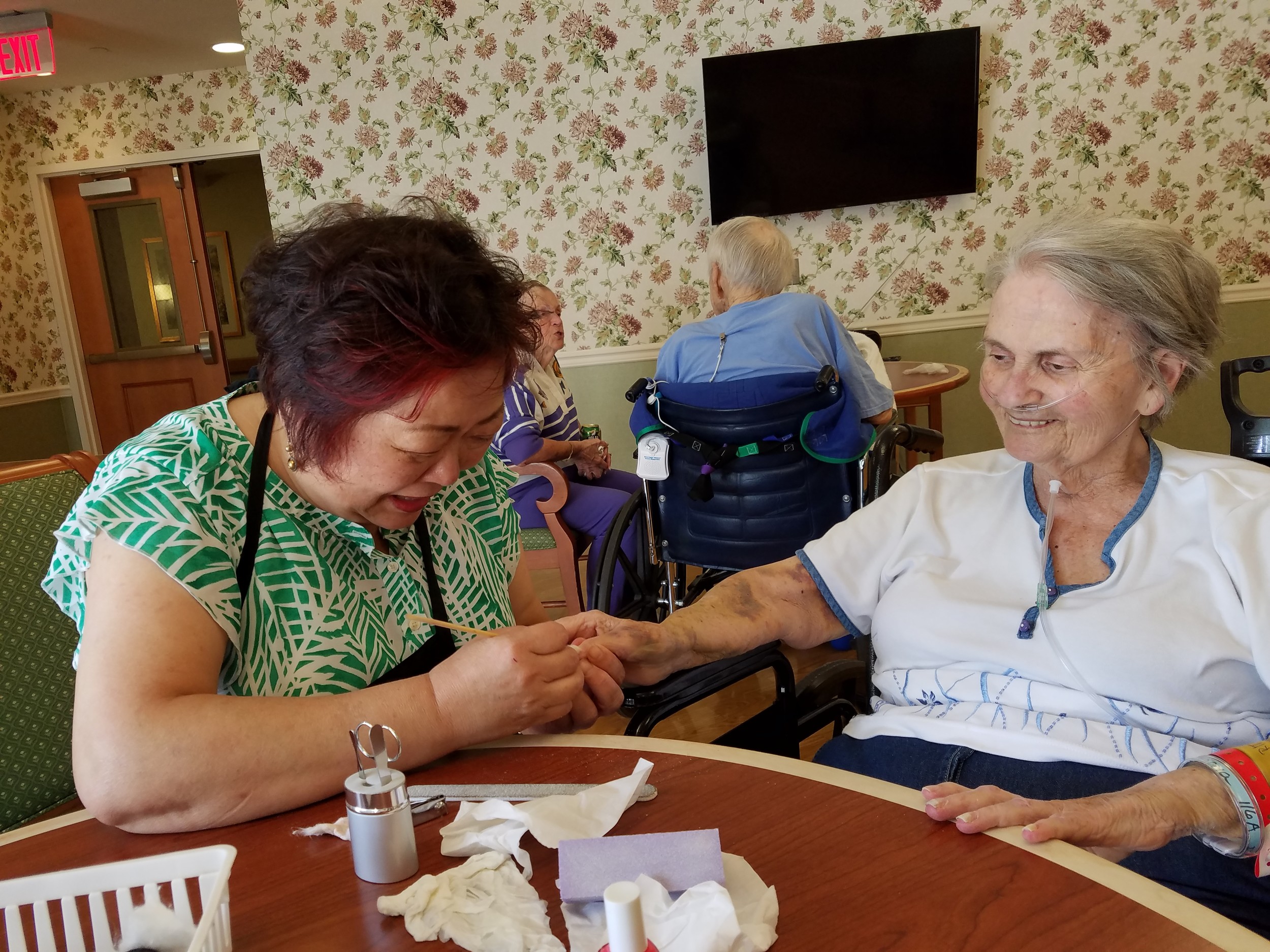 Nail salon owner brightens day of elderly Merokean at rehab center