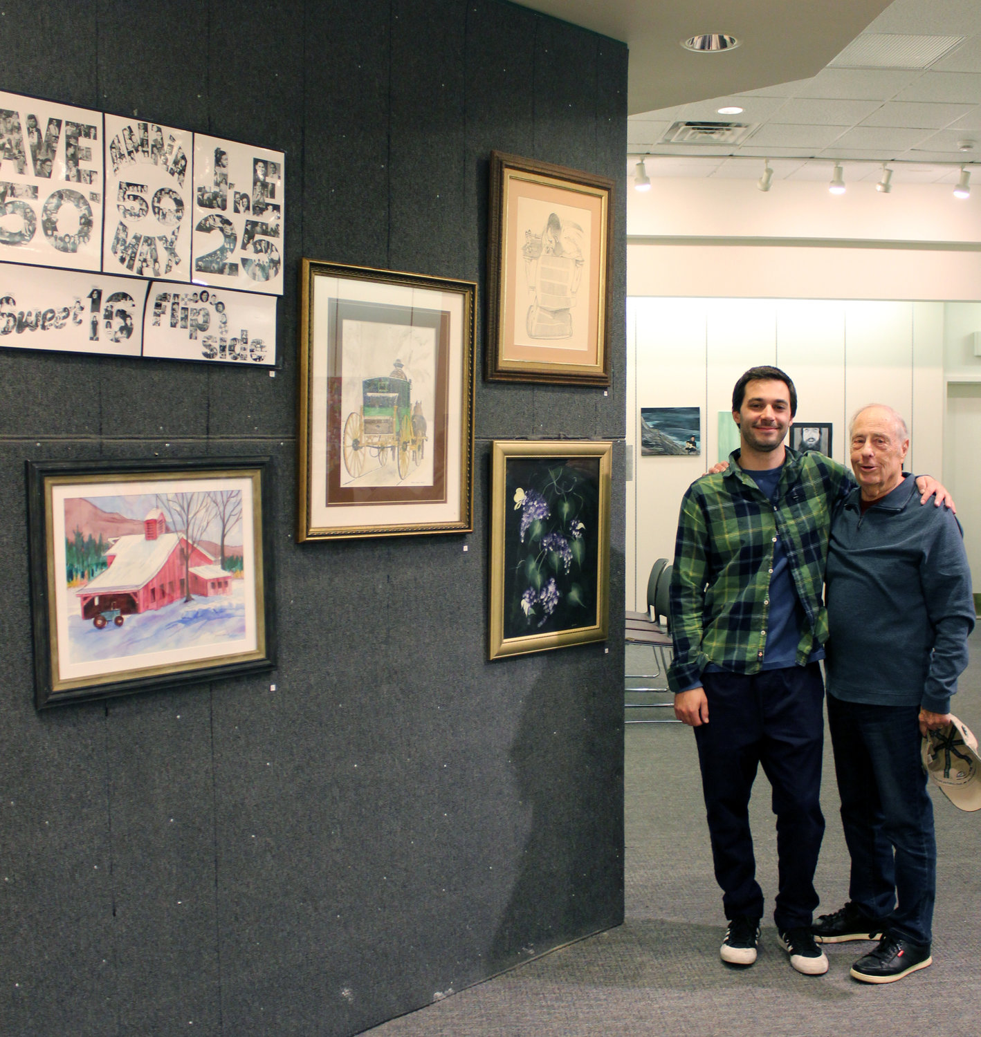 Jerry Cohen, 82, of East Meadow, showcased his art at the East Meadow Public Library’s annual Invitational Art Show last Sunday at the Samanea New York Market, the former Source Mall, in Westbury. He was with Charlie Fosso, 27, of Levittown, who organized the show.