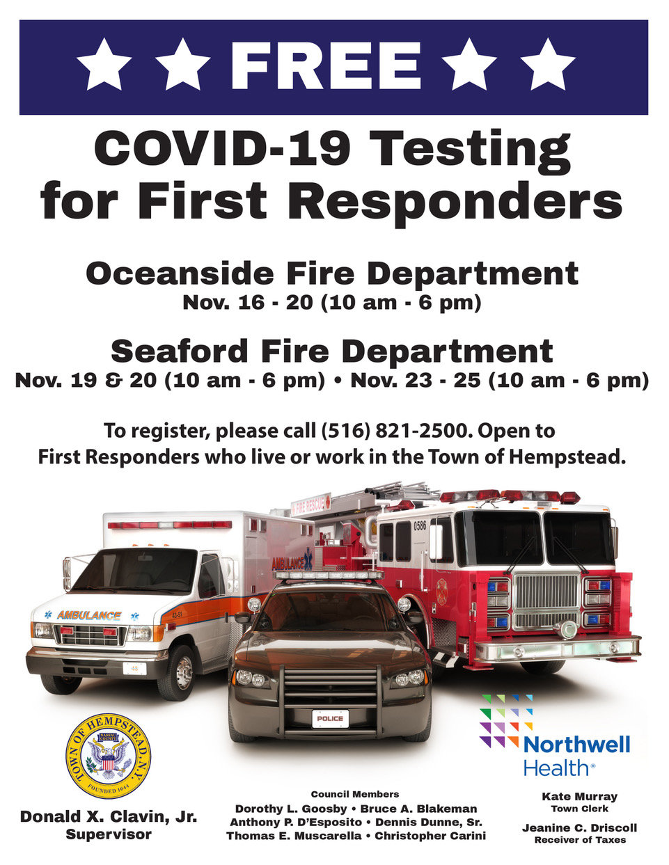 TOH, Northwell to provide tests for first responders in Seaford