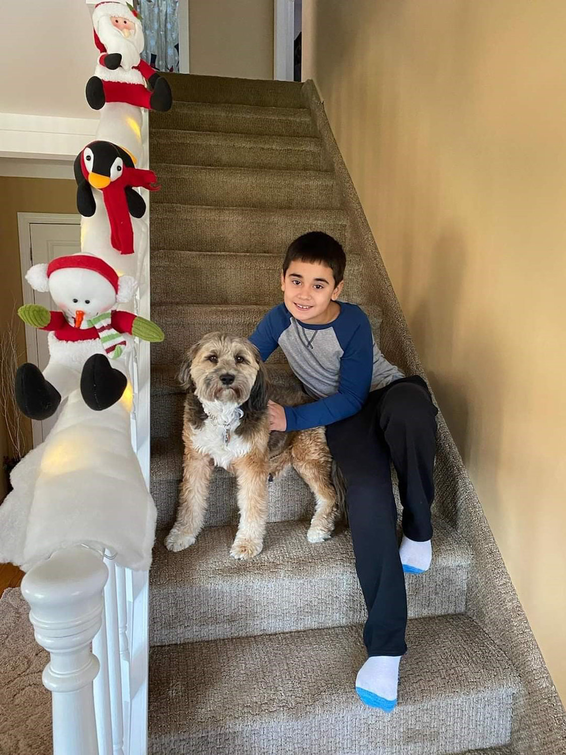 Johnny Ferretti, 8, with his 4-year-old Tibetan terrier, Benny, the inspiration for the legislation after he was attacked by a neighbor’s dog.