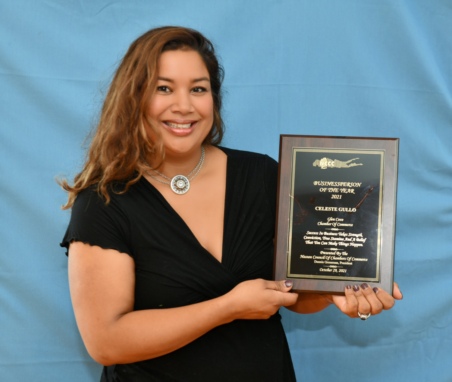 Celeste Gullo, of Glen Cove, owner of an Allstate insurance agency in Glen Head, was named the 2021 Businessperson of the Year by the Glen Cove Chamber of Commerce.