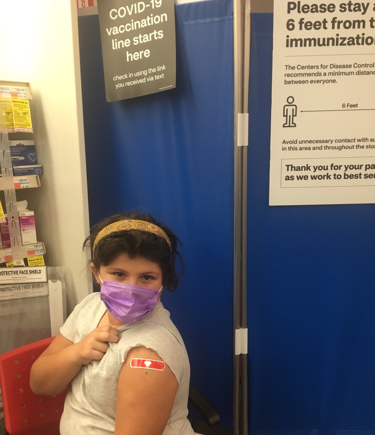 Juliette Castronovo, 7, got the first dose of the Covid vaccine on Monday.