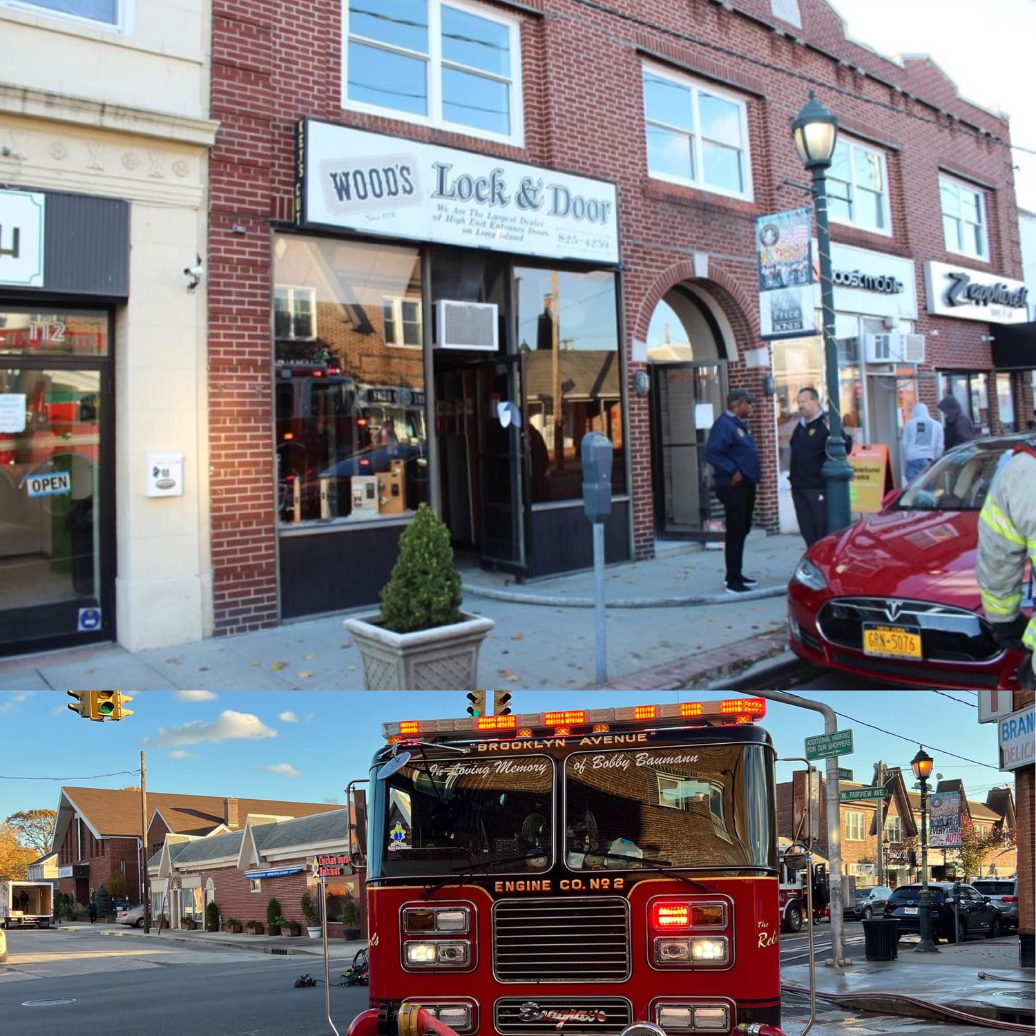 Multiple fire departments were present at the scene to make sure the small fire did not spread to surrounding shops.