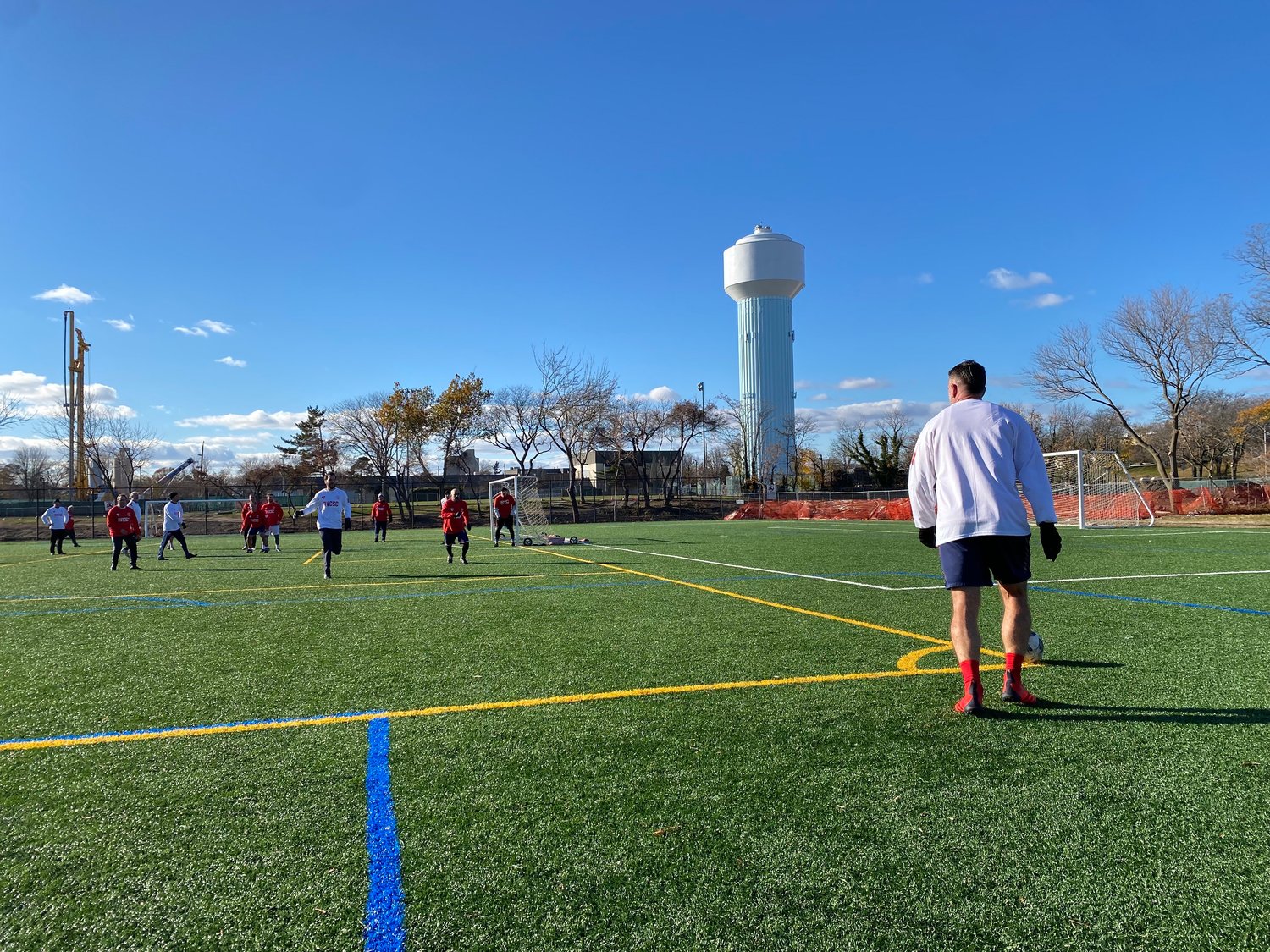 The Rockville centre Soccer Club men’s alumni game was held on the new turf at Tighe Field in the shadow of the water tower at Lister Field. The rededication was held in honor of the late Stephen Tighe.