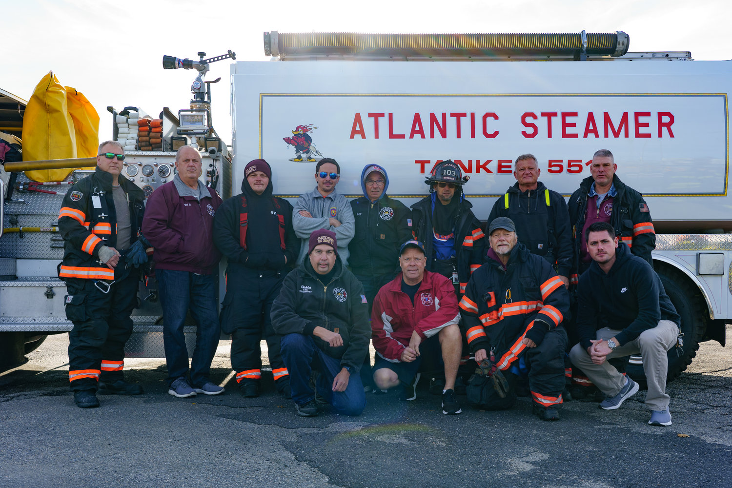 Members of Atlantic Steamer Fire Company, below, attended a tanker drill at Fireman’s Field in Oyster Bay on Nov. 14.