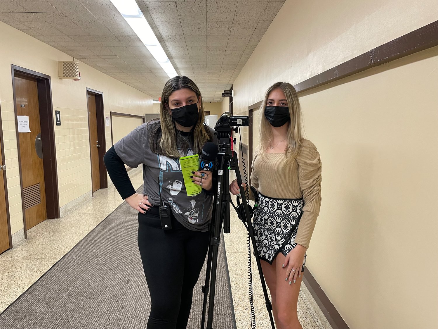 Emily Yucht and Ava Scheffler from the Bellmore-Merrick broadcasting crew at Wellington C. Mepham High School, recorded parts of the event and interviewed students.
