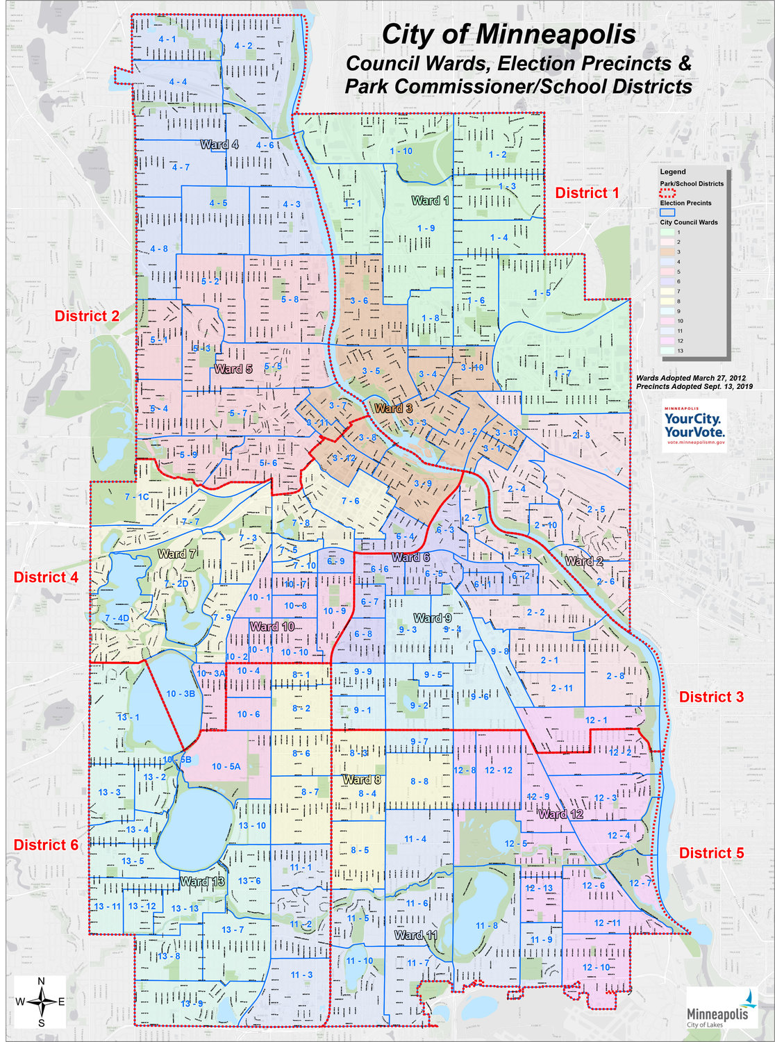 Minneapolis City Council, Parks and School Board district map 