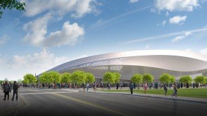 Undated rendering, circa Dec. 2016, of the exterior of Minnesota United FC soccer stadium, to be built in St. Paul. (Courtesy of Minnesota United)