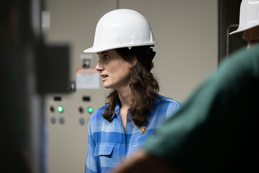 Congresswoman Marie Gluesenkamp Perez takes a tour of the Cowlitz Falls Hydroelectric Project in Randle on Friday, Aug. 8.