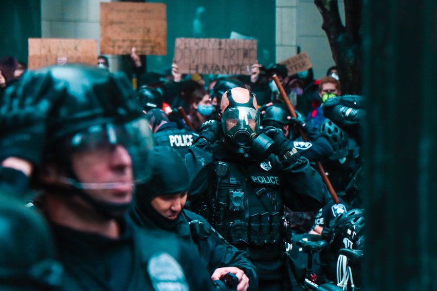 Seattle police gear up for demonstrations in May 2020.