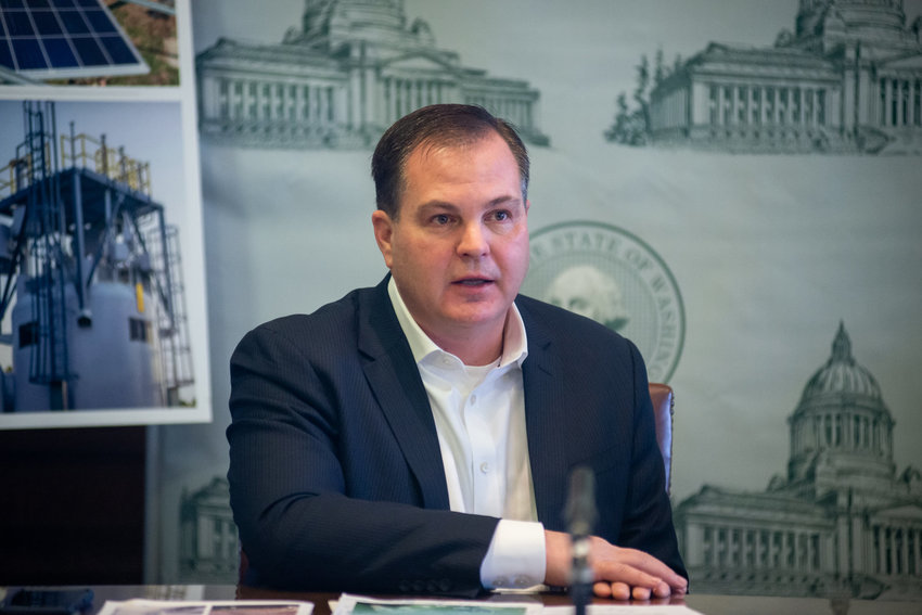 Sen. John Braun, R-Centralia, takes part in a news conference Nov. 29, 2022.