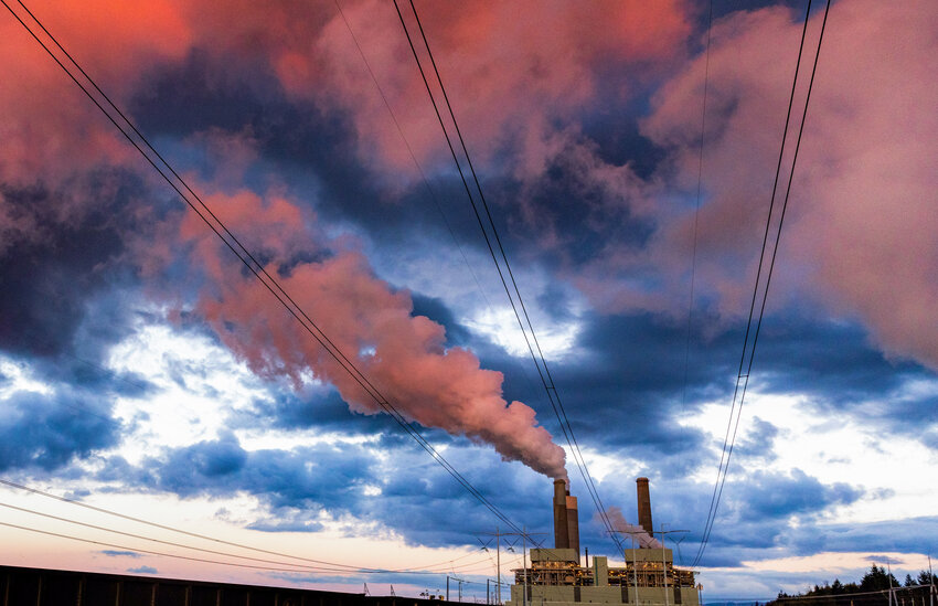 Smoke rises from TransAlta USA at sunset in Centralia on Thursday, Oct. 27.