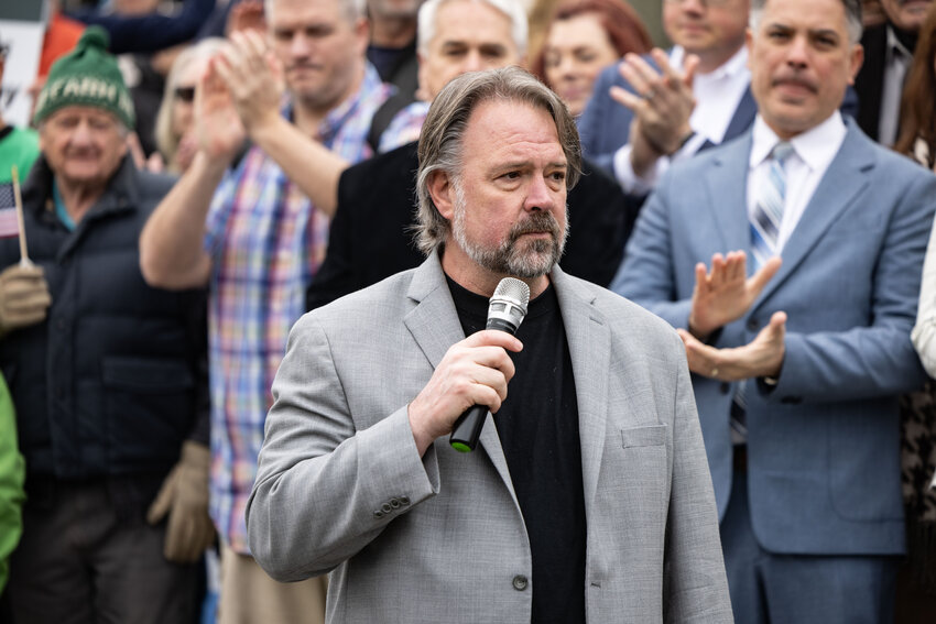 Brian Heywood, Republican Party donor, during the &ldquo;Let&rsquo;s Go Washington&rdquo; initiatives rally at the Capitol in Olympia on Friday, Feb. 23, 2024.