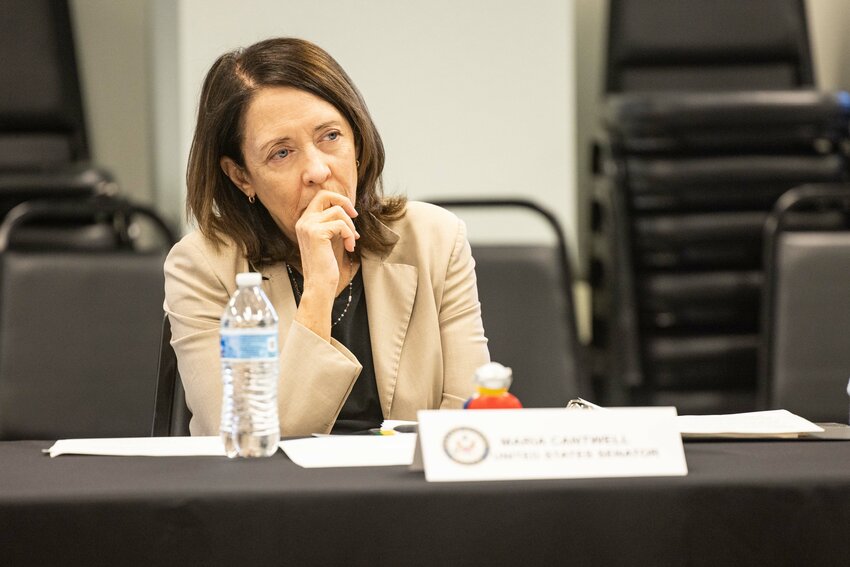 Sen. Maria Cantwell listens during a roundtable discussion at Cascade Community Healthcare in Centralia on Thursday, Aug. 8.