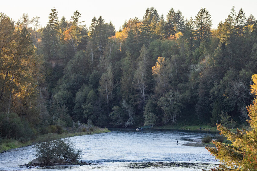 Anglers try their luck fishing in the Cowlitz River near Salkum during sunset on Sunday, Sept. 2, 2024.
