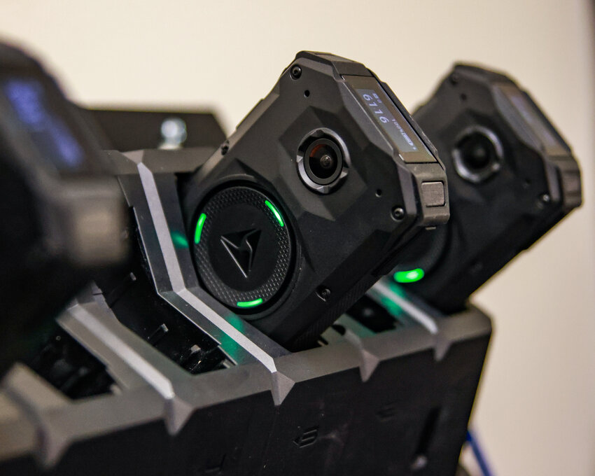 When the new Battle Ground Police Department body-worn cameras are plugged in to charge after an officer's shift, all video files are uploaded to the server through the charging port, Battle Ground Communications Manager Alisha Smith said.