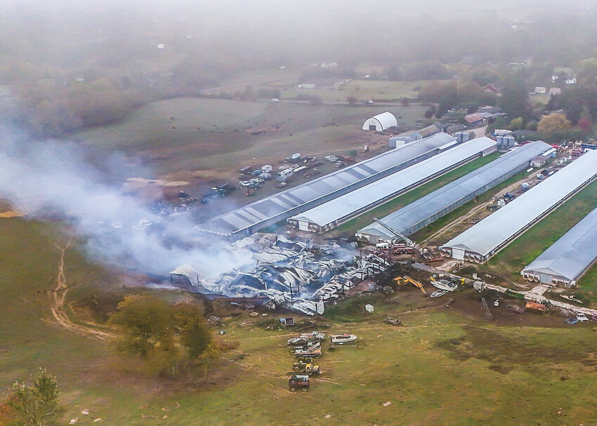 A fully engulfed barn fire just before 6 a.m. on Thursday, Oct. 10, prompted a large response by Clark-Cowlitz Fire Rescue and mutual aid from Vancouver Fire and Clark County Fire District 6 to a farm off of Northwest 31st Avenue near Ridgefield.