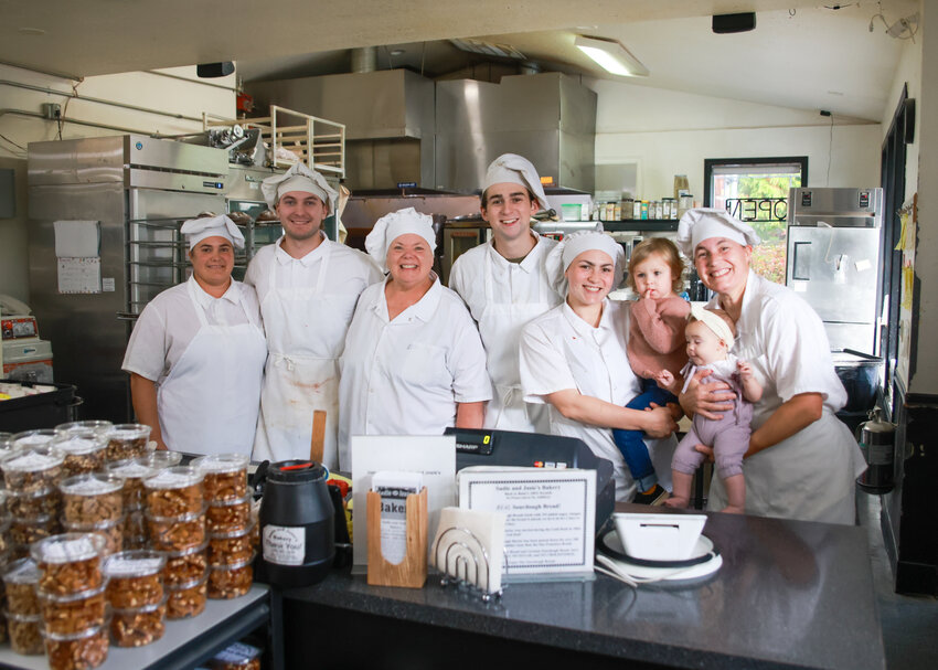 Providing fresh baked goods for over 18 years has been a family affair for Sadie and Josie&rsquo;s Bakery in La Center. Pictured is the family of co-owners Josie Hubler, far left, Sharon Martin, third from left, and Sadie Shapovalov, far right.