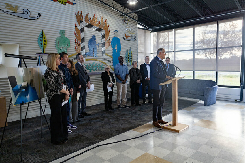 Gov. Jay Inslee speaks during a press conference for a budget preview at Green Hill School in Chehalis on Monday, Nov. 25.