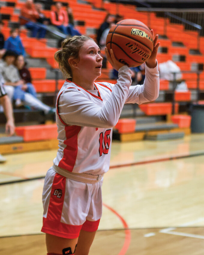 Battle Ground&rsquo;s Ava Robertson makes a shot during the Tigers&rsquo; 43-38 loss to Washougal High School on Monday, Dec. 9.