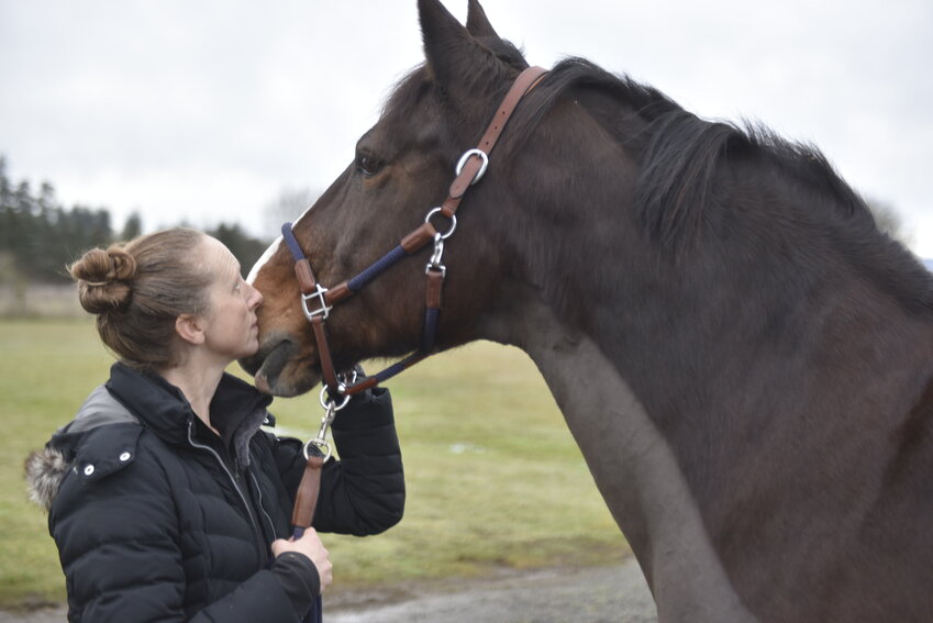 Lea Stokes, a dressage trainer, walks Special, her 19-year-old American warmblood. Special, under Stokes' care since age 2, earned a bronze medal after a series of dressage competitions, showcasing skill in the third level of dressage. The horse retired shortly after following an injury.