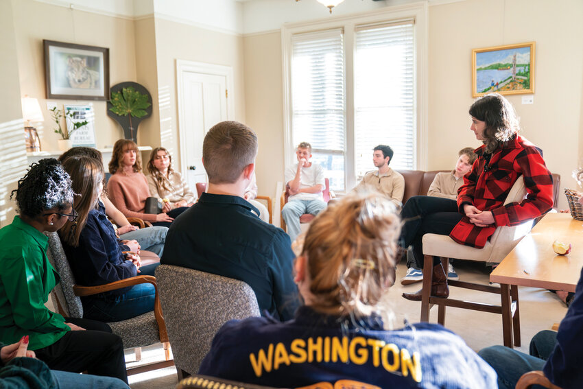 U.S. Rep. Marie Gluesenkamp Perez, D-Skamania, speaks with student leaders across Clark County schools to hear about their priorities during a visit Tuesday, Jan. 28.