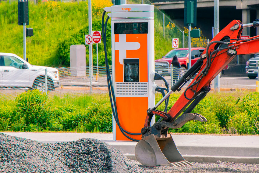 An EV charging station under construction in 2021.