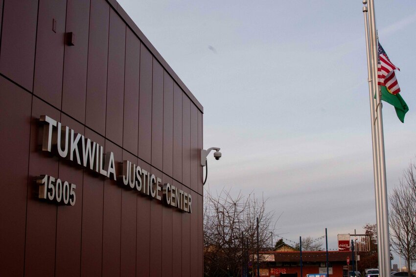 The outside of the Tukwila Justice Center, where the city&rsquo;s municipal court and police department is housed. (Photo by Moe K. Clark/InvestigateWest)