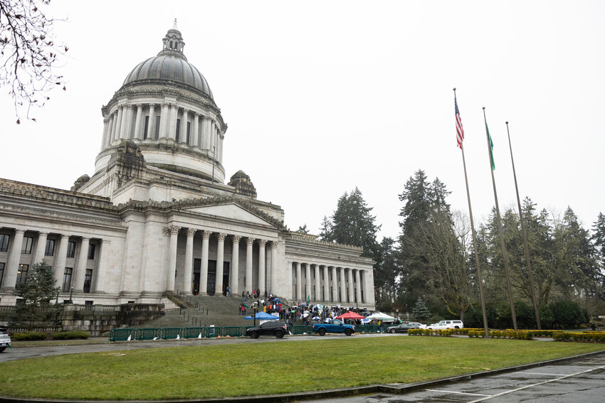 A rally on parental rights, organized by Let&rsquo;s Go Washington, is pictured at the Capitol in Olympia on Saturday, Feb. 15.