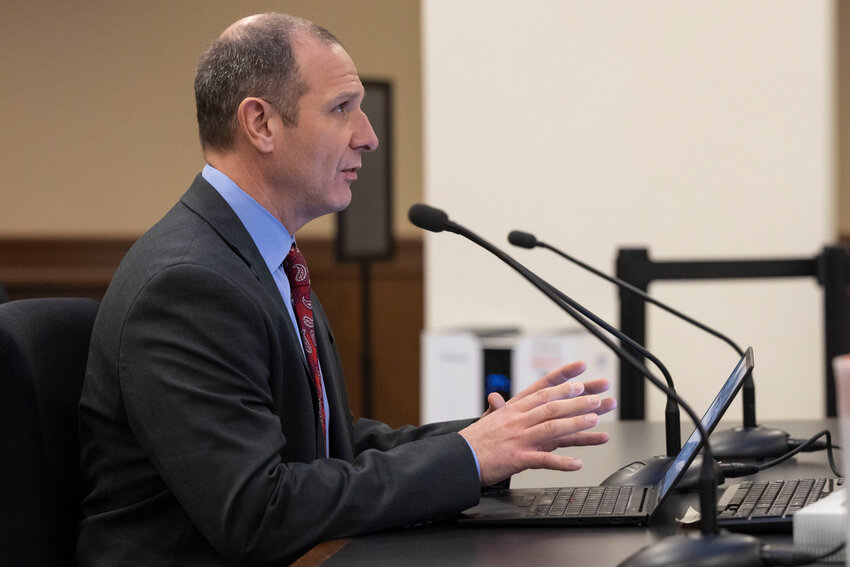 State Rep. Peter Abbarno, R-Centralia, speaks at a public hearing for House Bill 1719 in the John L. O&rsquo;Brien Building in Olympia on Tuesday, Feb. 11.