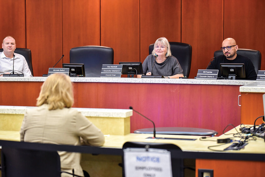 Vancouver Mayor Anne McEnerny-Ogle addresses the Clark County Council, during a Wednesday, Feb. 26 meeting. McEnerny-Ogle providing background on C-Tran's potential role in light rail funding for the Interstate Bridge Replacement Project.