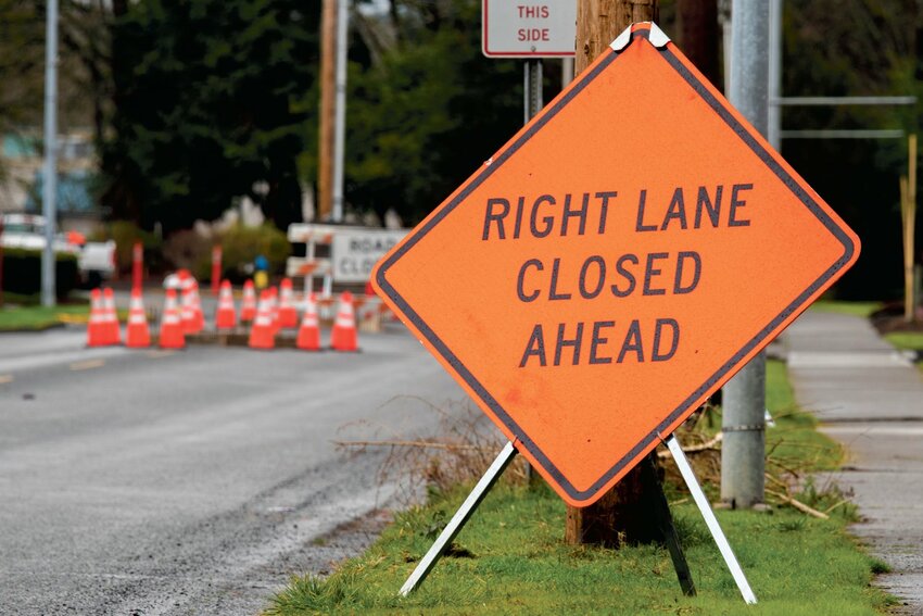 One lane of West 1st Street in Centralia remains closed on Tuesday.