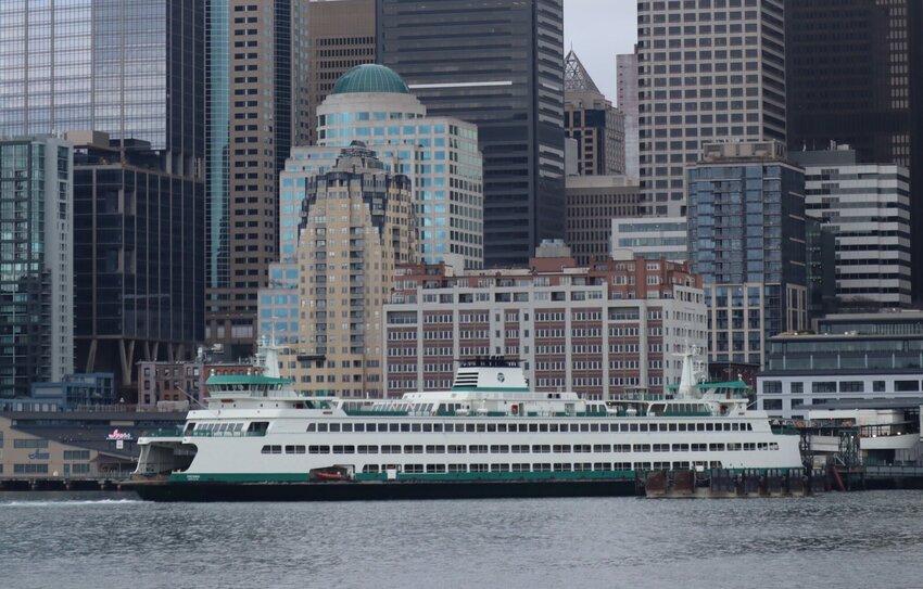 The state ferry Tacoma, shown here in Seattle, would have been the next to be dry-docked under an electrification plan championed by former Gov. Jay Inslee. Inslee said he understands why the new governor put that on hold. (Photo by Tom Banse)