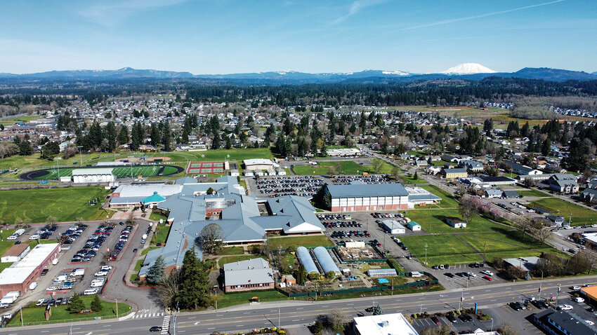 Battle Ground High School, pictured from above, is full of staff and programs that are at stake as the Battle Ground Public Schools District sends a second version of the same levy proposal that narrowly failed in the February special election for the April special election.