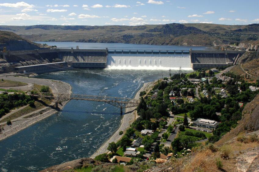 Grand Coulee Dam in Washington is one of dozens of dams in the Columbia River Basin generating hydroelectricity. The river&rsquo;s upstream flows are controlled in part by the Canadian government, under an agreement that is hitting turbulence under President Donald Trump. (Courtesy of Bureau of Reclamation)