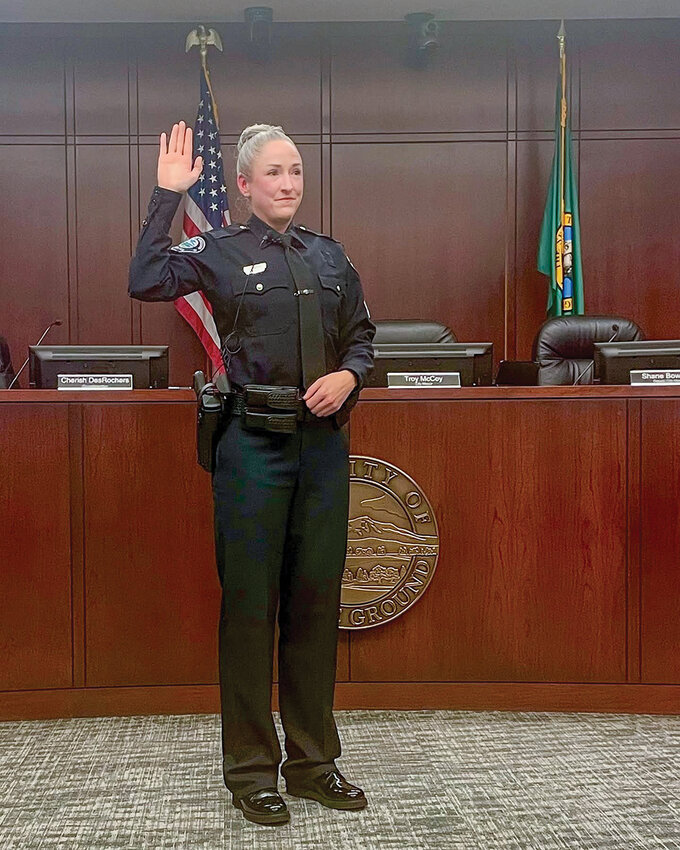 Sgt. Julia MacPhee is sworn in as Battle Ground Police Department&rsquo;s newest sergeant on March 3.